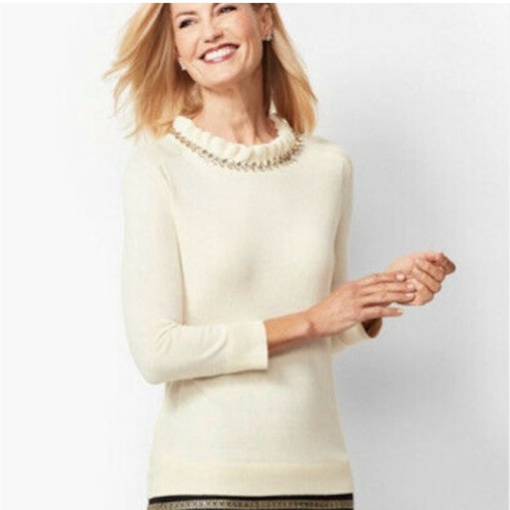 RSVP by Talbots  Embellished Cream Cashmere Sweater Size small petite
